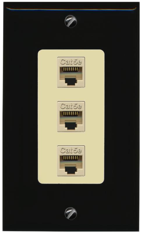 RiteAV 1 Gang Decorative 3 Port Cat5e Wall Plate - 1 Gang [Black/Ivory]