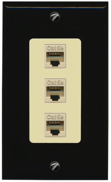 RiteAV 1 Gang Decorative 3 Port Cat5e Wall Plate - 1 Gang [Black/Ivory]
