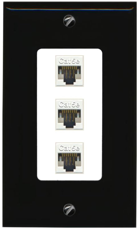 RiteAV 1 Gang Decorative 3 Port Cat5e Wall Plate - 1 Gang [Black/White]