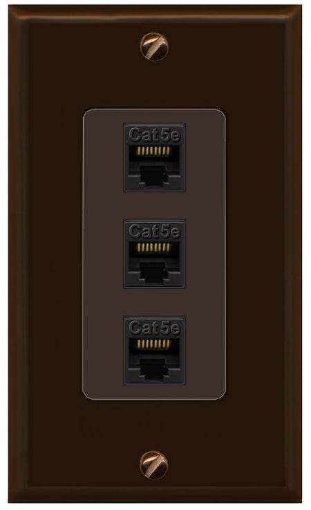 RiteAV 1 Gang Decorative 3 Port Cat5e Wall Plate - 1 Gang [Brown/Brown]