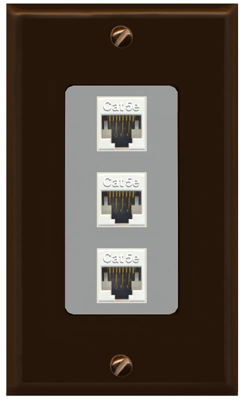 RiteAV 1 Gang Decorative 3 Port Cat5e Wall Plate - 1 Gang [Brown/Gray]
