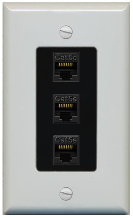 RiteAV 1 Gang Decorative 3 Port Cat5e Wall Plate - 1 Gang [Gray/Black]