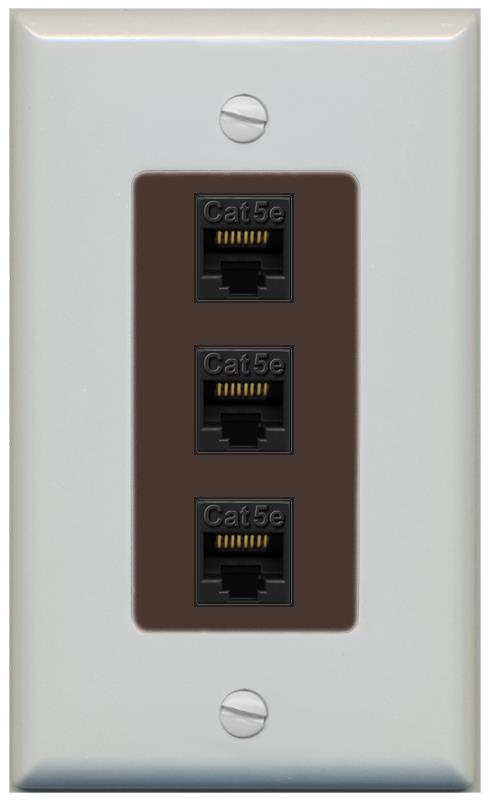 RiteAV 1 Gang Decorative 3 Port Cat5e Wall Plate - 1 Gang [Gray/Brown]