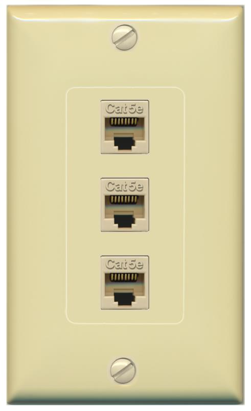 RiteAV 1 Gang Decorative 3 Port Cat5e Wall Plate - 1 Gang [Ivory/Ivory]