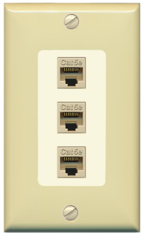 RiteAV 1 Gang Decorative 3 Port Cat5e Wall Plate - 1 Gang [Ivory/Light-Almond]