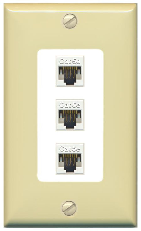 RiteAV 1 Gang Decorative 3 Port Cat5e Wall Plate - 1 Gang [Ivory/White]