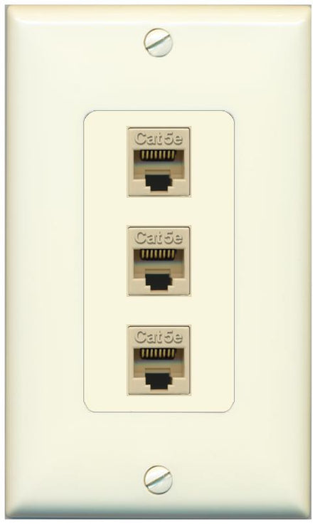 RiteAV 1 Gang Decorative 3 Port Cat5e Wall Plate - 1 Gang [Light-Almond]