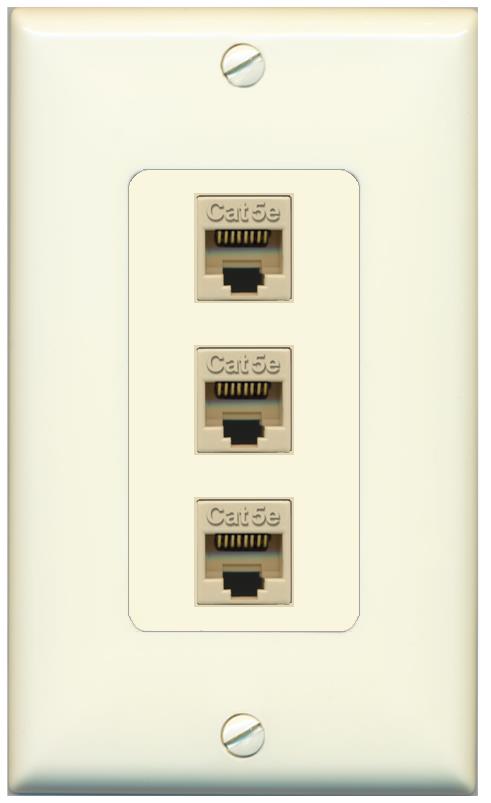 RiteAV 1 Gang Decorative 3 Port Cat5e Wall Plate - 1 Gang [Light-Almond]