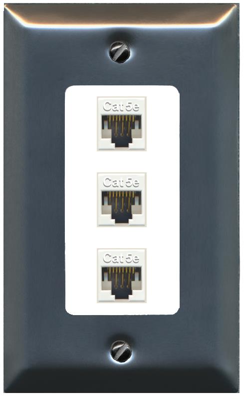 RiteAV 1 Gang Decorative 3 Port Cat5e Wall Plate - 1 Gang [Brushed-Nickel/White]