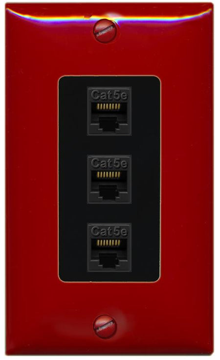 RiteAV 1 Gang Decorative 3 Port Cat5e Wall Plate - 1 Gang [Red/Black]