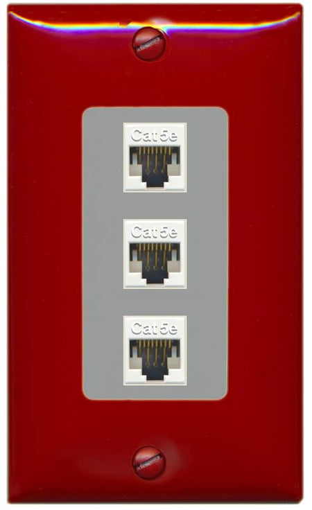 RiteAV 1 Gang Decorative 3 Port Cat5e Wall Plate - 1 Gang [Red/Gray]