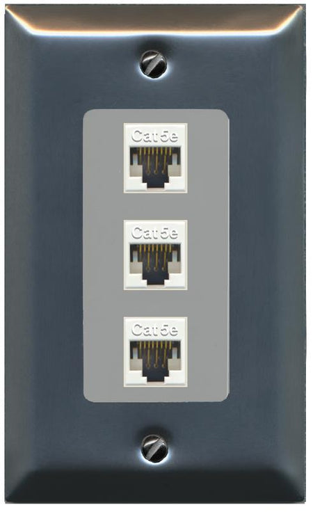 RiteAV 1 Gang Decorative 3 Port Cat5e Wall Plate - 1 Gang [Stainless/Gray]