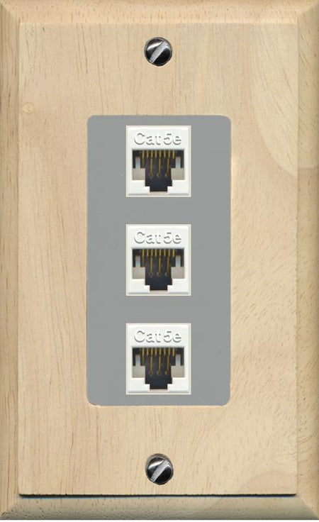 RiteAV 1 Gang Decorative 3 Port Cat5e Wall Plate - 1 Gang [Wood/Gray]