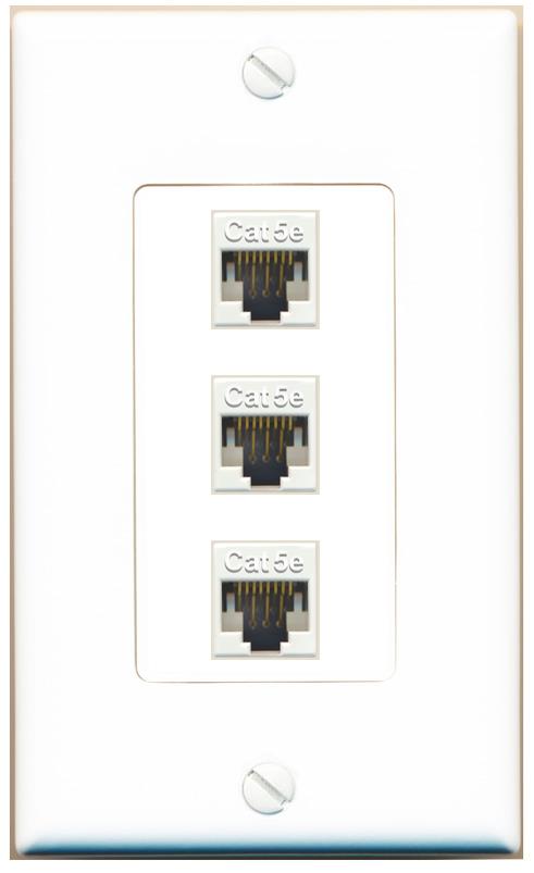 RiteAV 1 Gang Decorative 3 Port Cat5e Wall Plate - 1 Gang [White]