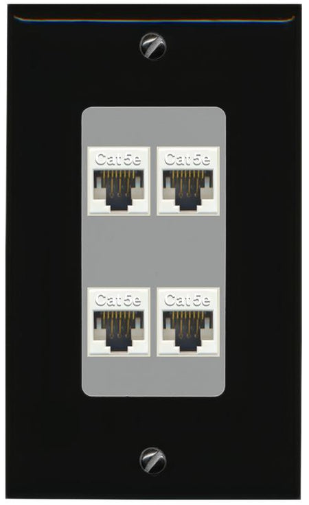 RiteAV 1 Gang Decorative 4 Port Cat5e Wall Plate - 1 Gang [Black/Gray]