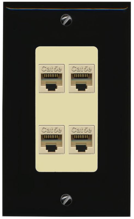 RiteAV 1 Gang Decorative 4 Port Cat5e Wall Plate - 1 Gang [Black/Ivory]