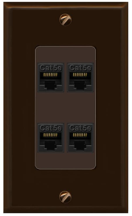 RiteAV 1 Gang Decorative 4 Port Cat5e Wall Plate - 1 Gang [Brown/Brown]