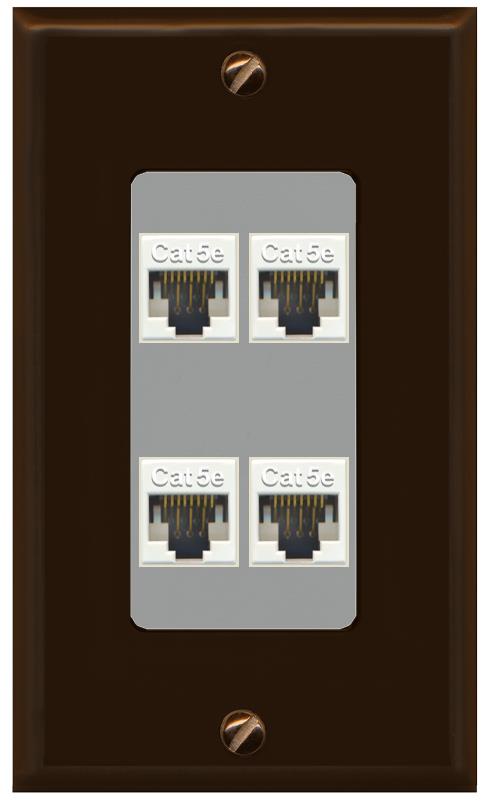 RiteAV 1 Gang Decorative 4 Port Cat5e Wall Plate - 1 Gang [Brown/Gray]