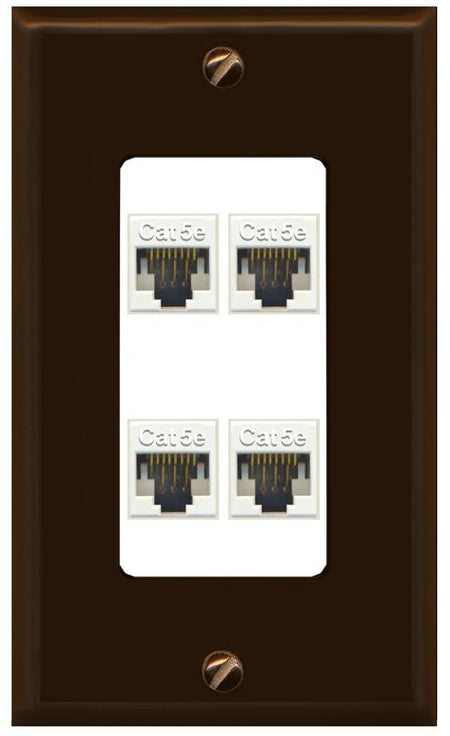 RiteAV 1 Gang Decorative 4 Port Cat5e Wall Plate - 1 Gang [Brown/White]