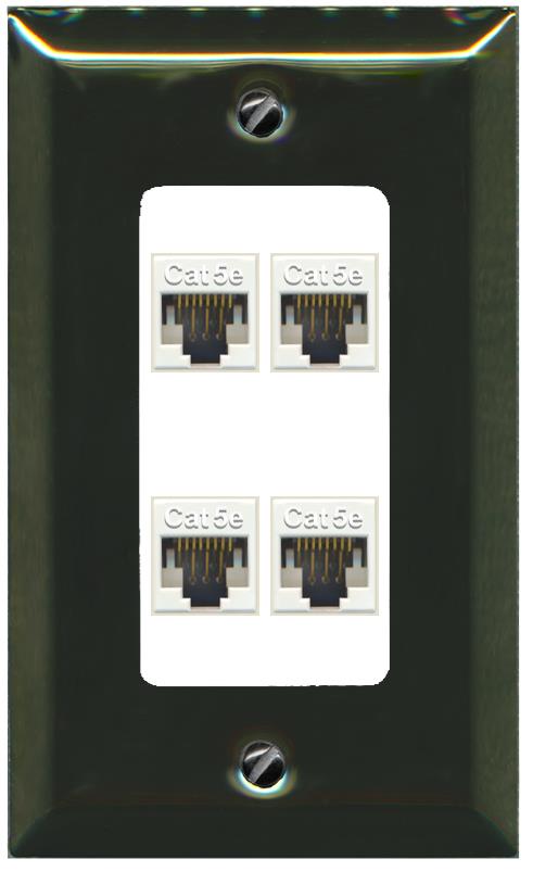RiteAV 1 Gang Decorative 4 Port Cat5e Wall Plate - 1 Gang [Brass/White]