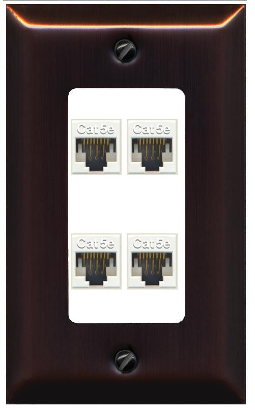 RiteAV 1 Gang Decorative 4 Port Cat5e Wall Plate - 1 Gang [Bronze/White]