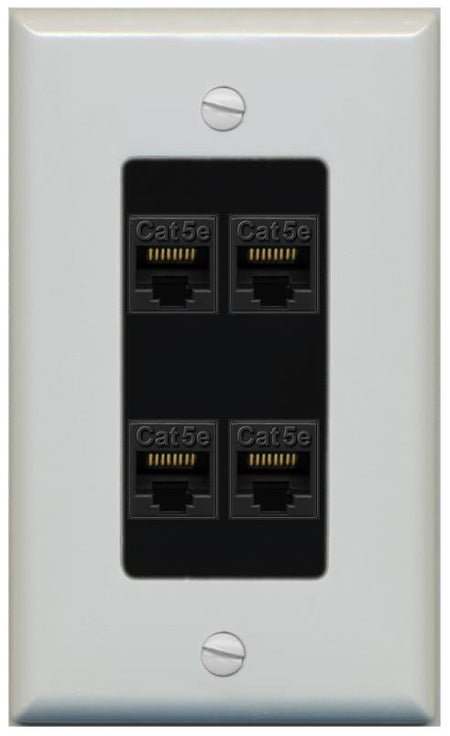 RiteAV 1 Gang Decorative 4 Port Cat5e Wall Plate - 1 Gang [Gray/Black]