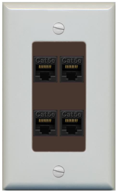 RiteAV 1 Gang Decorative 4 Port Cat5e Wall Plate - 1 Gang [Gray/Brown]