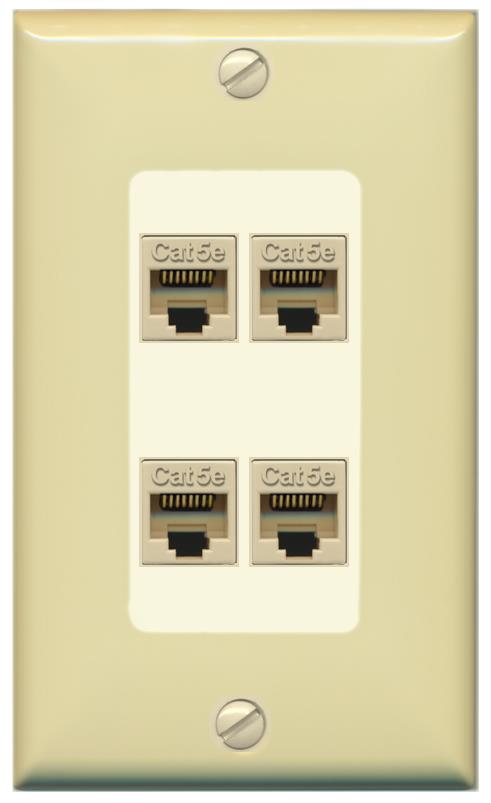 RiteAV 1 Gang Decorative 4 Port Cat5e Wall Plate - 1 Gang [Ivory/Light-Almond]