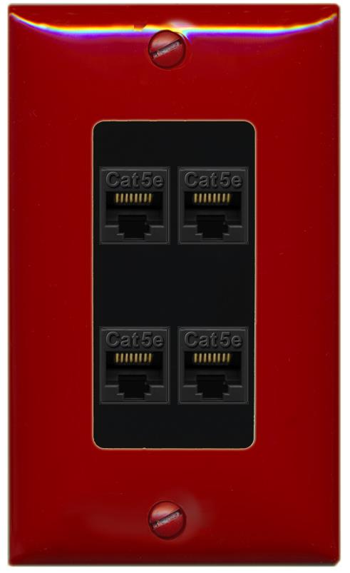 RiteAV 1 Gang Decorative 4 Port Cat5e Wall Plate - 1 Gang [Red/Black]