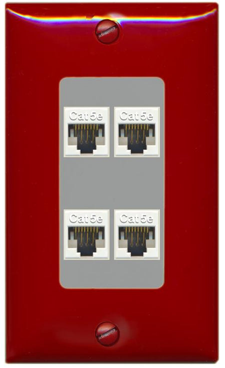 RiteAV 1 Gang Decorative 4 Port Cat5e Wall Plate - 1 Gang [Red/Gray]