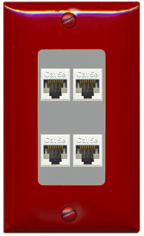 RiteAV 1 Gang Decorative 4 Port Cat5e Wall Plate - 1 Gang [Red/Gray]