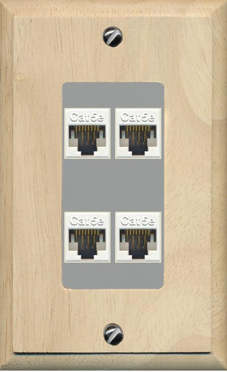RiteAV 1 Gang Decorative 4 Port Cat5e Wall Plate - 1 Gang [Wood/Gray]