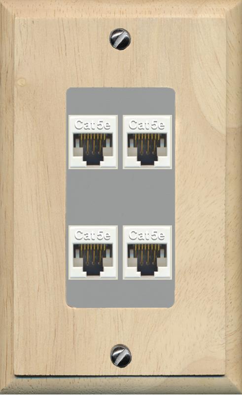 RiteAV 1 Gang Decorative 4 Port Cat5e Wall Plate - 1 Gang [Wood/Gray]