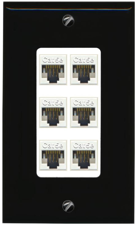 RiteAV 1 Gang Decorative 6 Port Cat5e Wall Plate - 1 Gang [Black/White]