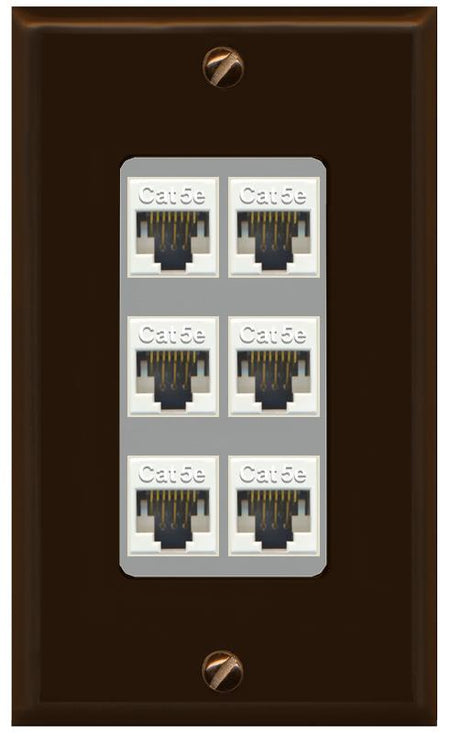 RiteAV 1 Gang Decorative 6 Port Cat5e Wall Plate - 1 Gang [Brown/Gray]