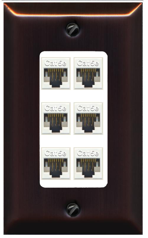 RiteAV 1 Gang Decorative 6 Port Cat5e Wall Plate - 1 Gang [Bronze/White]