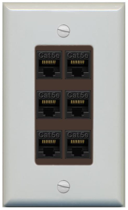 RiteAV 1 Gang Decorative 6 Port Cat5e Wall Plate - 1 Gang [Gray/Brown]