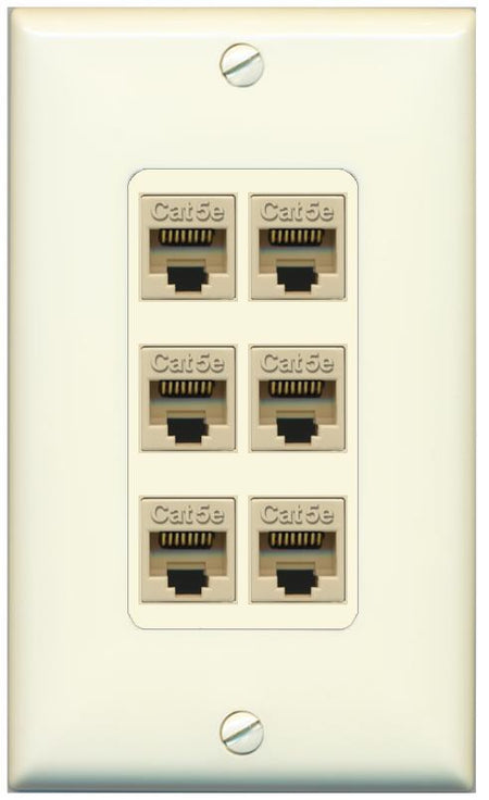 RiteAV 1 Gang Decorative 6 Port Cat5e Wall Plate - 1 Gang [Light-Almond]