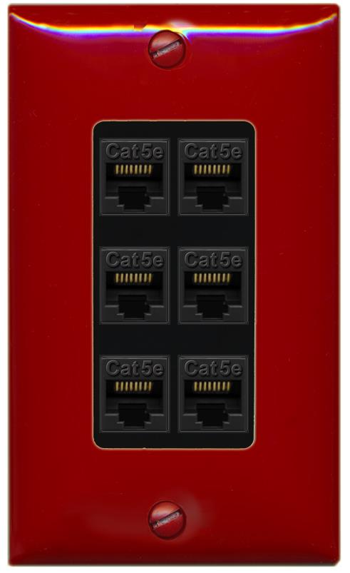 RiteAV 1 Gang Decorative 6 Port Cat5e Wall Plate - 1 Gang [Red/Black]