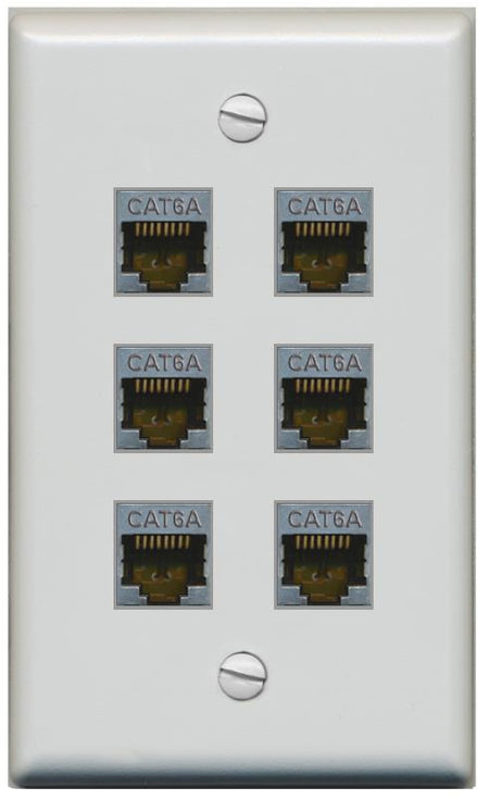 RiteAV - (1 Gang Flat) 6 Port Cat6a Ethernet Shielded Wall Plate - Flat [Gray/Gray]