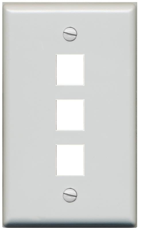 RiteAV Blank Wall Plate for Keystone Jacks - Gray 1 Gang 3 Port