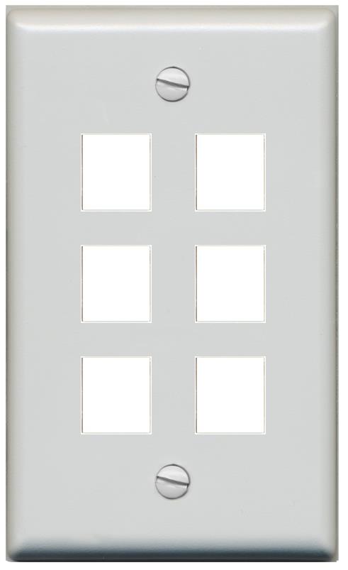 RiteAV Blank Wall Plate for Keystone Jacks - Gray 1 Gang 6 Port