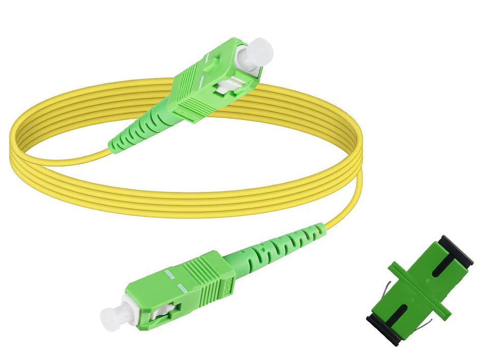 RiteAV 15M (50 Feet) Singlemode Simplex Network OS2 Fiber Optic Patch Cord Cable with Coupler Adapter (9/125) - SC/APC to SC/APC
