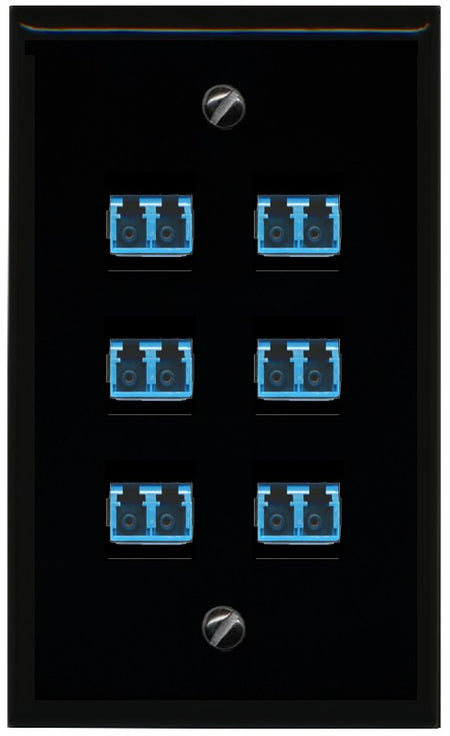 RiteAV 6 Port LC Fiber Optic Singlemode Duplex Wall Plate - Flat Style [Black/Black]