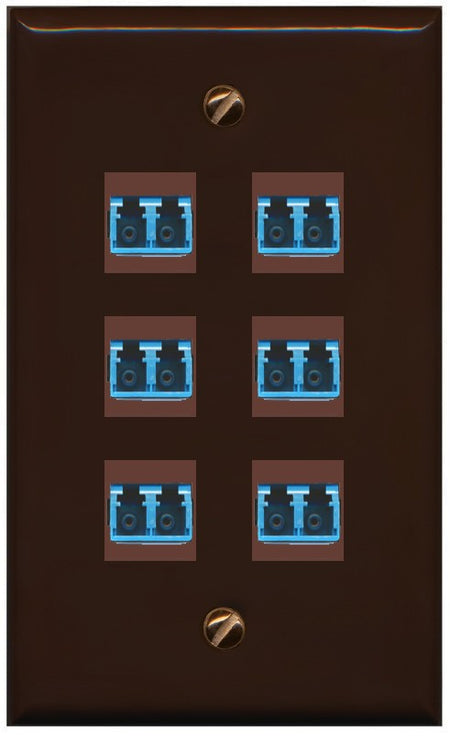 RiteAV 6 Port LC Fiber Optic Singlemode Duplex Wall Plate - Flat Style [Brown/Brown]