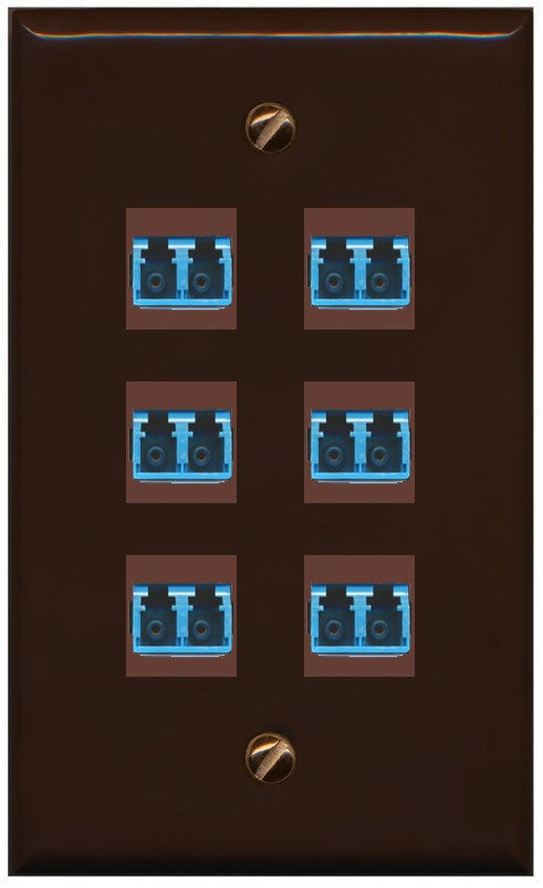 RiteAV 6 Port LC Fiber Optic Singlemode Duplex Wall Plate - Flat Style [Brown/Brown]