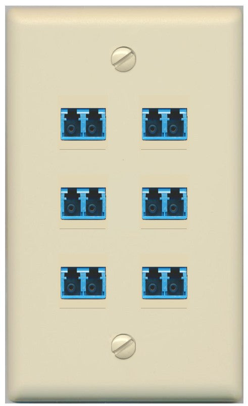 RiteAV 6 Port LC Fiber Optic Singlemode Duplex Wall Plate - Flat Style [Ivory/Ivory]