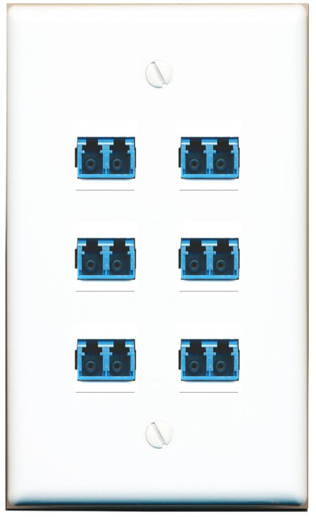 RiteAV 6 Port LC Fiber Optic Singlemode Duplex Wall Plate - Flat Style [White]