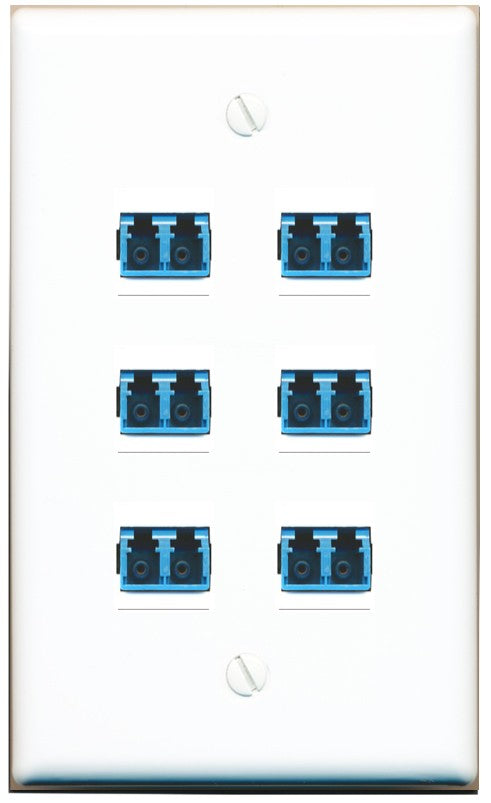 RiteAV 6 Port LC Fiber Optic Singlemode Duplex Wall Plate - Flat Style [White]