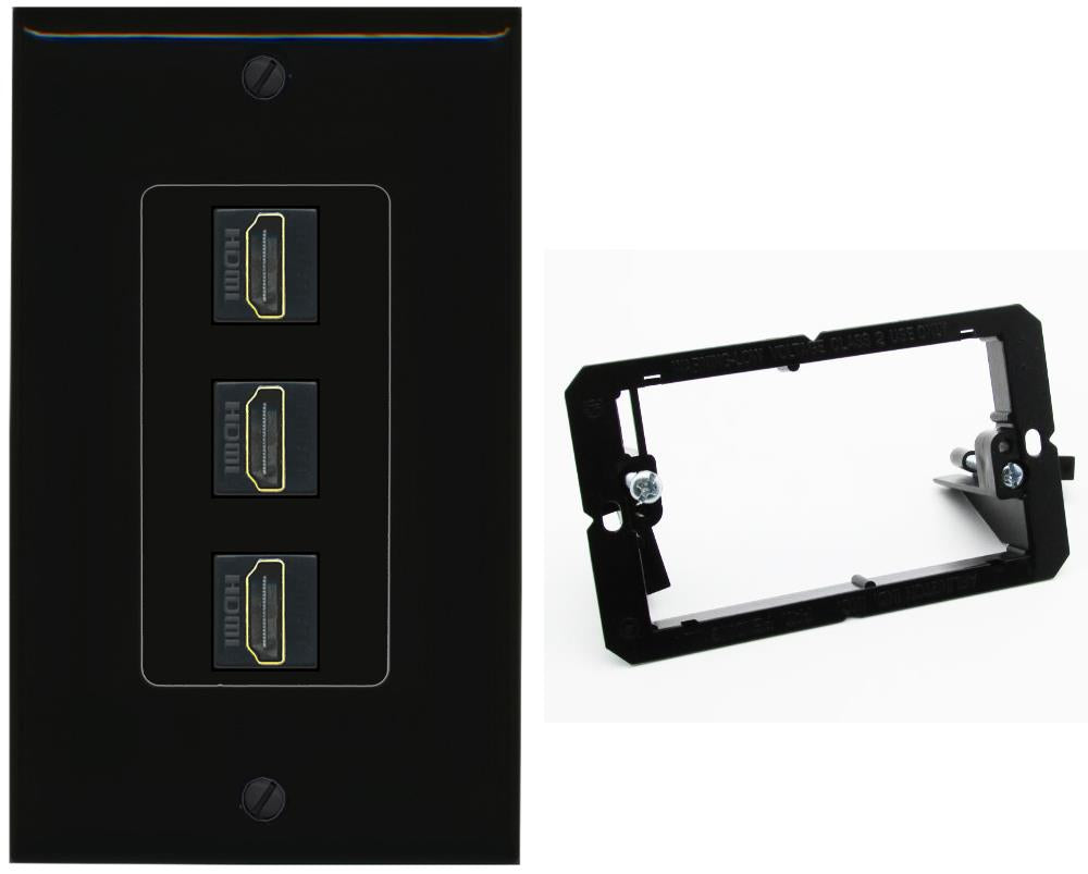 RiteAV - 3 Port HDMI 2.0 Decorative Wall Plate - Bracket [Black/Black]